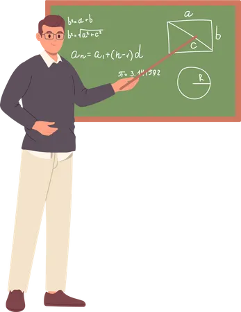 Männlicher Mathematiklehrer unterrichtet Mathematikunterricht  Illustration