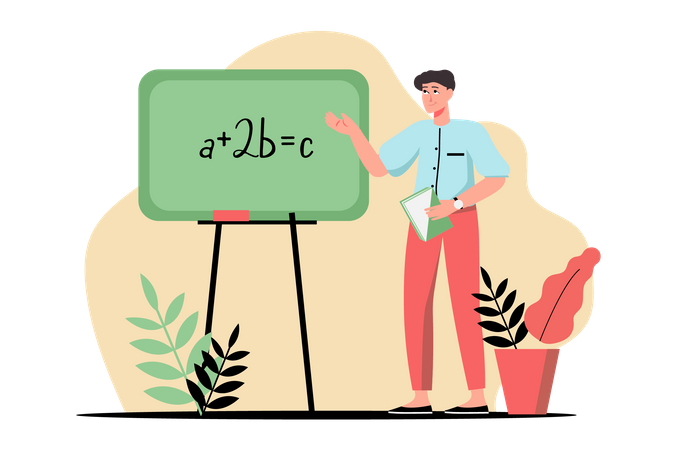 Männlicher Mathematiklehrer unterrichtet Mathematik  Illustration