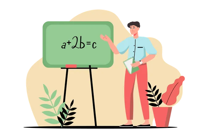 Männlicher Mathematiklehrer unterrichtet Mathematik  Illustration