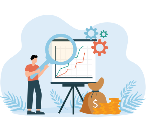 Männlicher Mitarbeiter analysiert Geschäftswachstum  Illustration