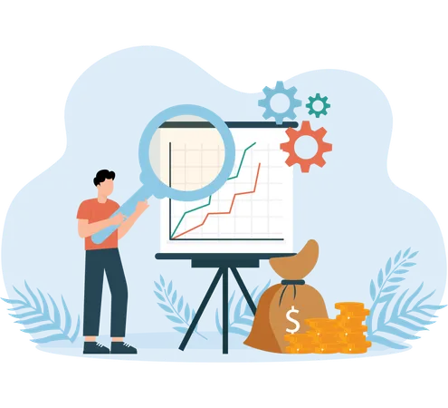 Männlicher Mitarbeiter analysiert Geschäftswachstum  Illustration