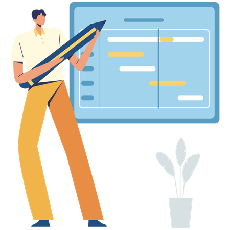 Männlicher Mitarbeiter bei der Aufgabenplanung  Illustration