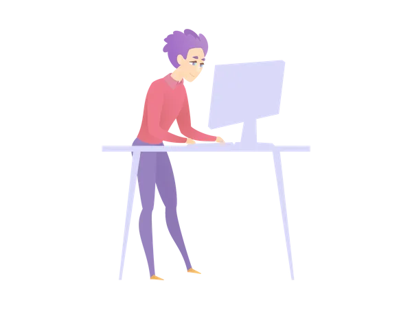 Männlicher Mitarbeiter arbeitet an seinem Computer  Illustration