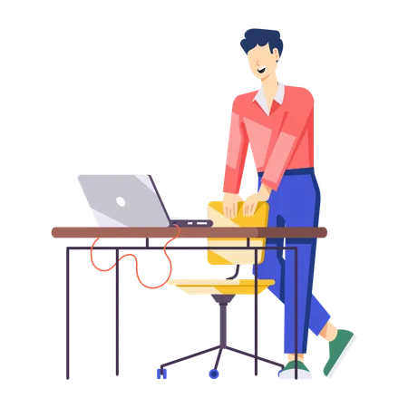 Männlicher Mitarbeiter arbeitet im Büro am Laptop  Illustration