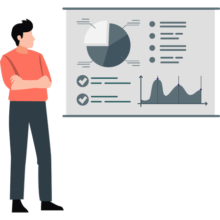 Männlicher Mitarbeiter schaut Kreisdiagramm  Illustration