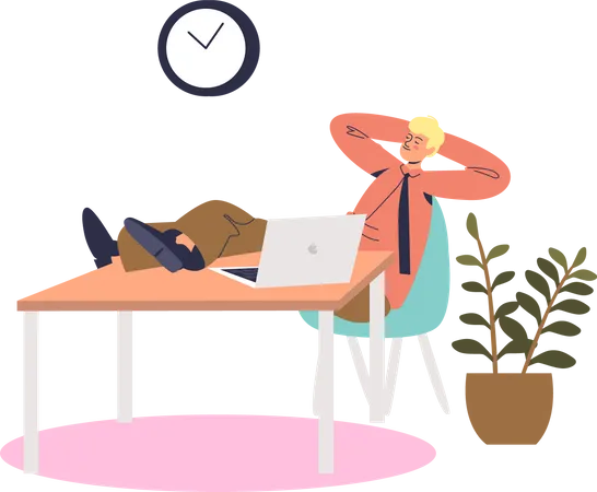 Männlicher Angestellter entspannt im Büro  Illustration