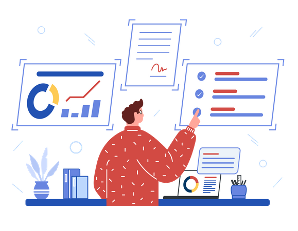 Männlicher Mitarbeiter bei der Datenanalyse  Illustration