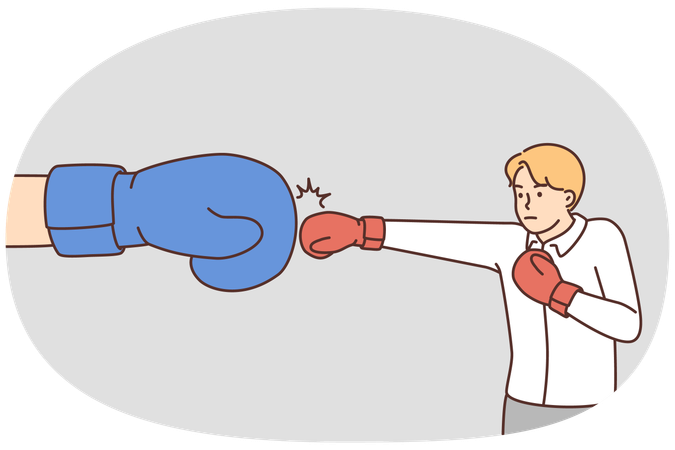 Männlicher Angestellter kämpft mit riesiger Hand  Illustration