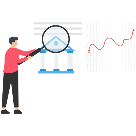 Männlicher Mitarbeiter führt Bankanalysen durch  Illustration