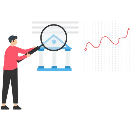 Männlicher Mitarbeiter führt Bankanalysen durch  Illustration