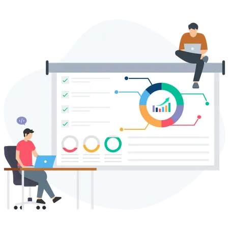 Männlicher Mitarbeiter macht Marktpräsentation  Illustration