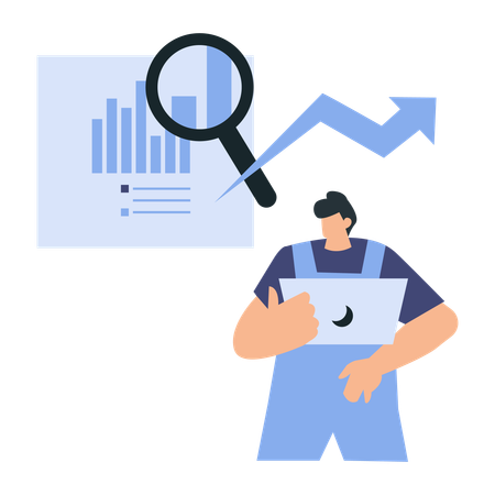 Männlicher Mitarbeiter bei der Suche nach neuem Geschäft  Illustration