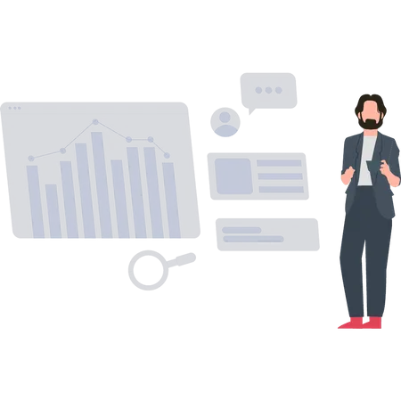 Männlicher Mitarbeiter präsentiert analytisches Diagramm  Illustration