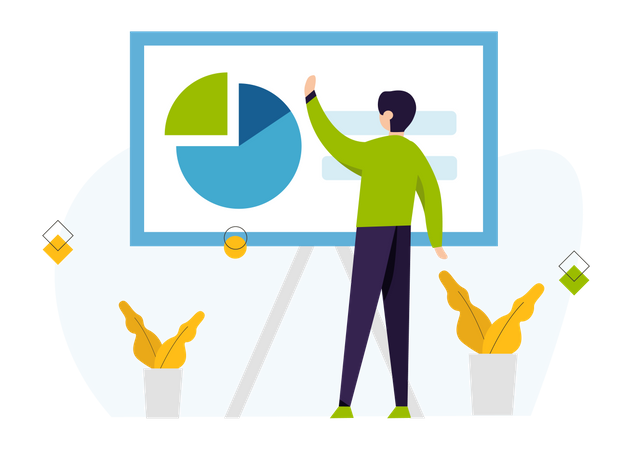 Männlicher Mitarbeiter präsentiert Datenanalyse  Illustration