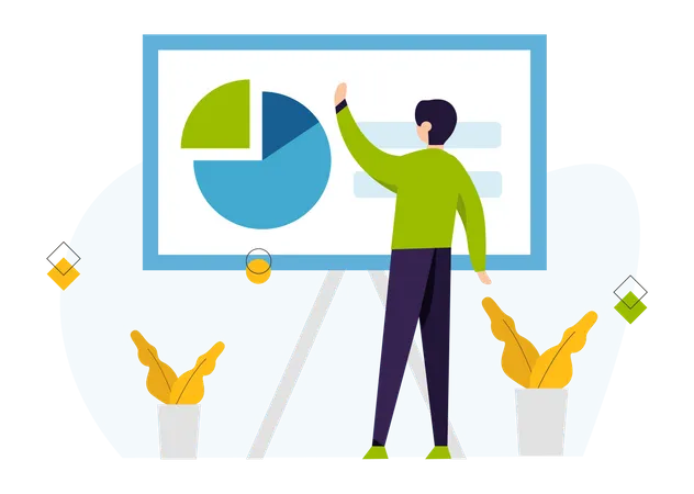 Männlicher Mitarbeiter präsentiert Datenanalyse  Illustration