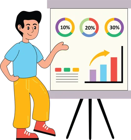 Männlicher Mitarbeiter präsentiert Datenstatistiken  Illustration