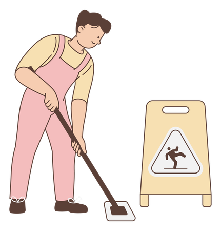 Männlicher Mitarbeiter beim Bodenputzen  Illustration