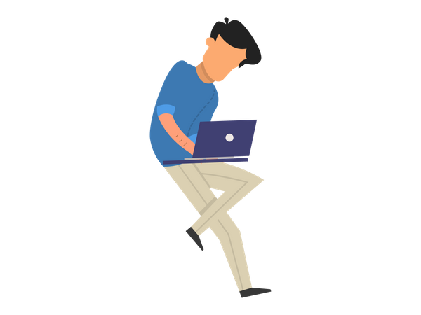 Männlicher Mitarbeiter sitzt und arbeitet am Laptop  Illustration