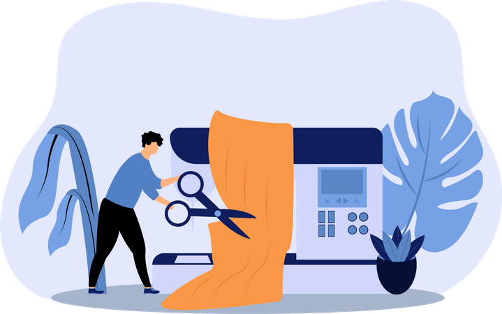Männlicher Modedesigner arbeitet an Swing-Maschine  Illustration
