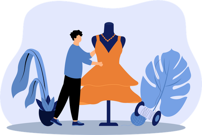Männlicher Modemacher, der Kleid herstellt  Illustration