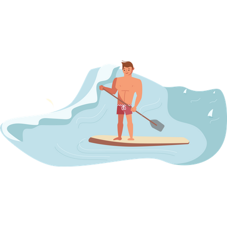 Männlicher Paddle-Surfer reitet die Welle  Illustration