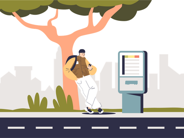 Männlicher Passagier wartet auf Bus  Illustration