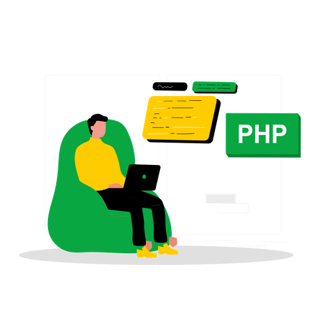 Männlicher PHP-Entwickler arbeitet an Sitzsack  Illustration