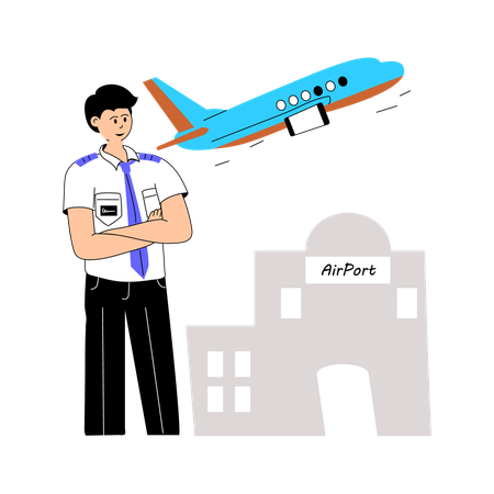 Männlicher Pilot schaut Flugzeug  Illustration