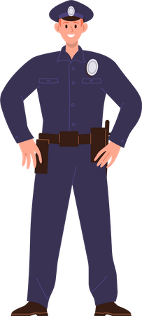 Männlicher Polizist in Uniform und Waffe  Illustration