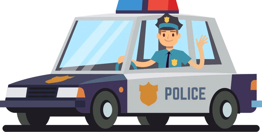 Männliche Polizei Tauchen Auto  Illustration