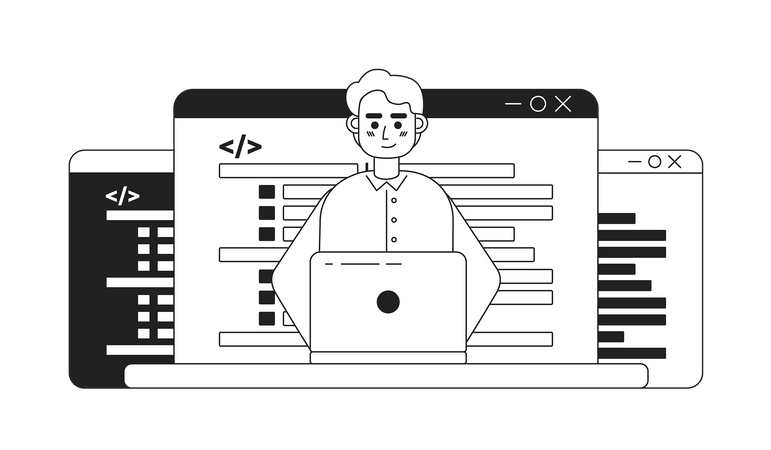 Männlicher Programmierer arbeitet am Laptop  Illustration