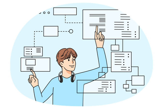 Männlicher Programmierer arbeitet mit Tabs  Illustration