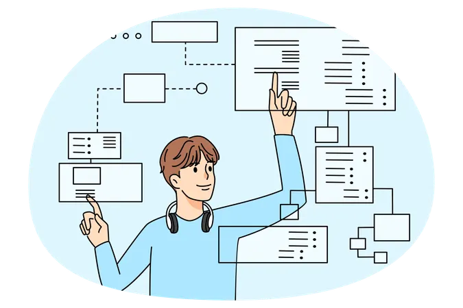 Männlicher Programmierer arbeitet mit Tabs  Illustration