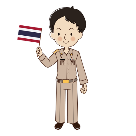 Männlicher Regierungsbeamter mit thailändischer Flagge  Illustration