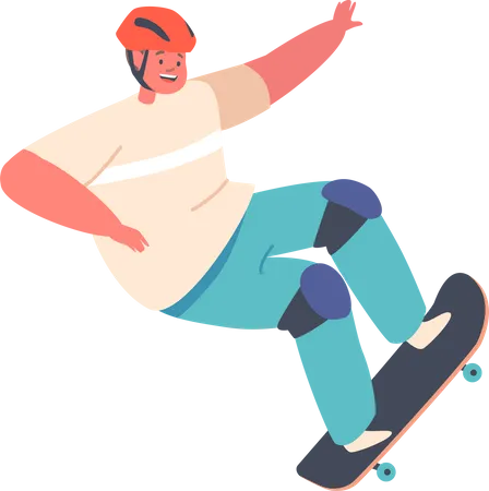 Skateboarder Kind Zeichen Sport Skateboardfahren Draussen Aktivitat Junge In Helm Und Modernes Kleidung Springen Auf Skateboard Freigestellt Teenager Uben Auf Longboard Karikatur Vektor Abbildung Illustration