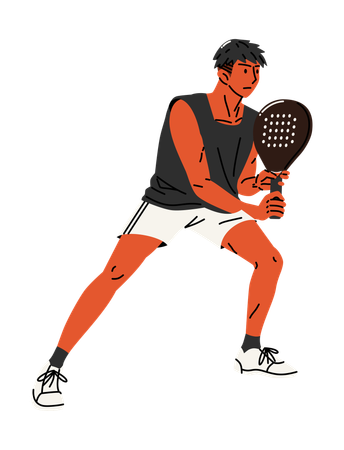 Männlicher Spieler hält Paddel in Bereitschaftsposition  Illustration