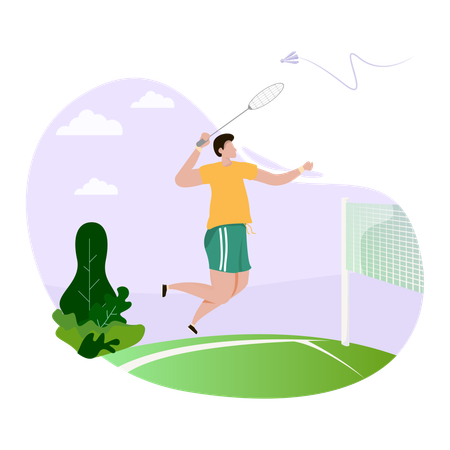 Männlicher Spieler spielt Badminton  Illustration