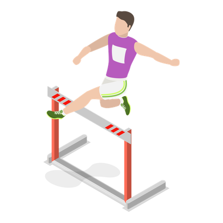 Männlicher Athlet läuft mit Barriere  Illustration