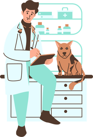 Männlicher Tierarzt untersucht einen Hund in einer Klinik  Illustration