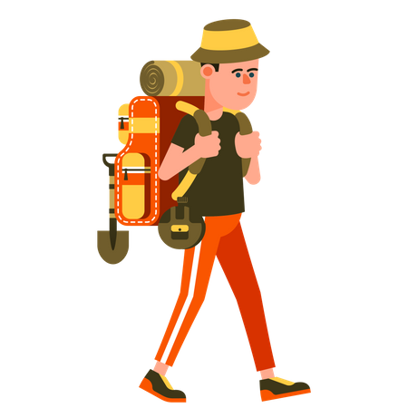 Männlicher Tourist mit Rucksack  Illustration