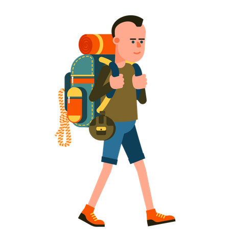 Männlicher Tourist mit Rucksack  Illustration