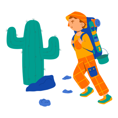 Männlicher Trekker mit Trekkingrucksack  Illustration