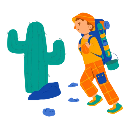 Männlicher Trekker mit Trekkingrucksack  Illustration