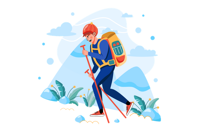 Männlicher Trekker mit Trekkingrucksack  Illustration