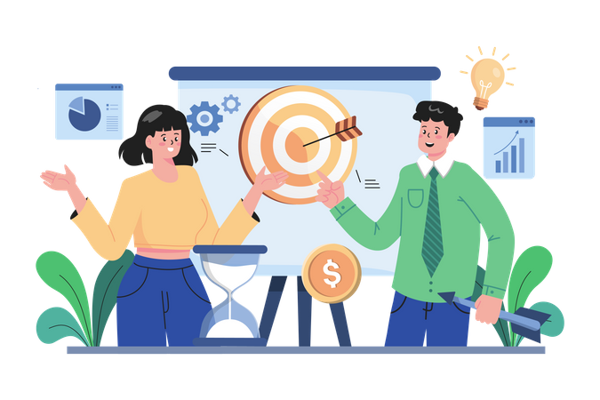 Männlicher und weiblicher Mitarbeiter bei der Arbeit am Tor  Illustration