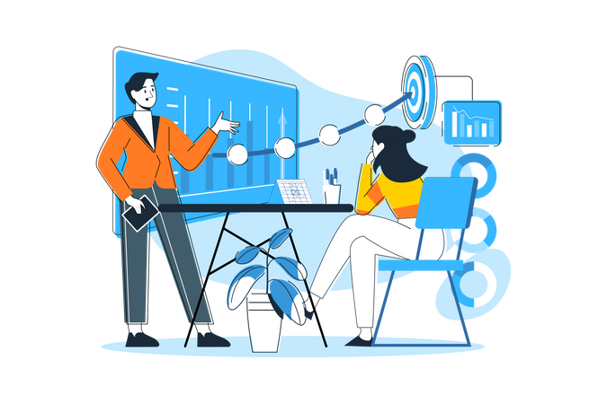Männlicher und weiblicher Mitarbeiter bei der Arbeit am Tor  Illustration