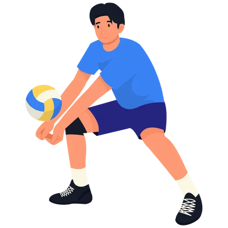 Männlicher Volleyballspieler in defensiver Haltung  Illustration
