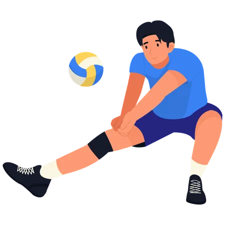 Männlicher Volleyballspieler streckt sich, um den Ball zu empfangen  Illustration