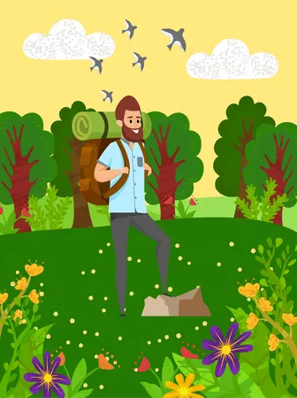 Männlicher Wanderer mit Rucksack  Illustration