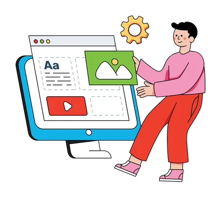 Männlicher Webprogrammierer, der am Web arbeitet  Illustration